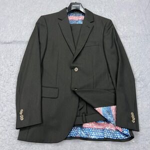 INDOCHINO Suit Men's 36* Black 100% Wool USA Flag‎ Lined Blazer Jacket Pants Set